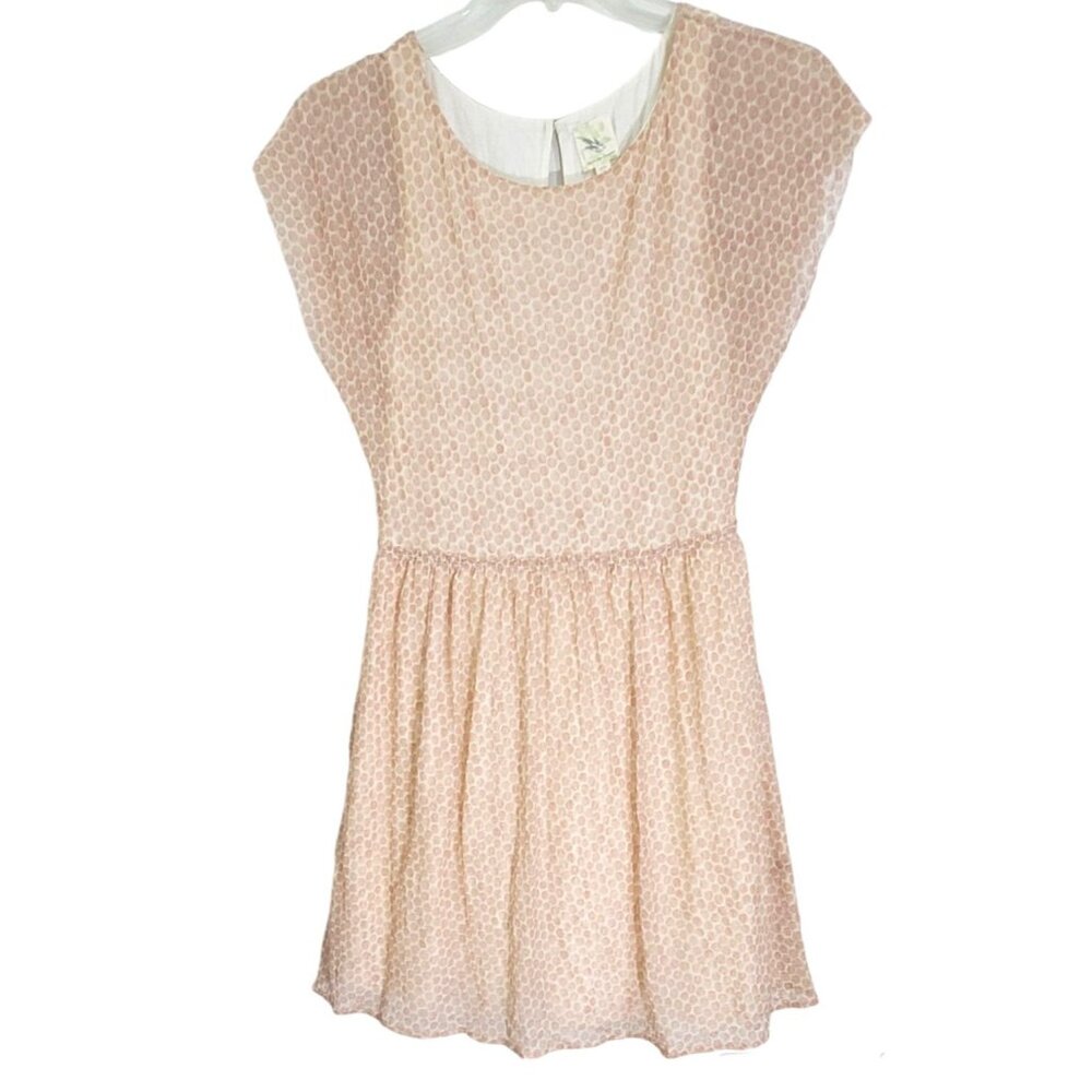 Weston Wear Womens Beige Polka Dot‎ Mini Tulle Dress Short Sleeve Size M NWOT